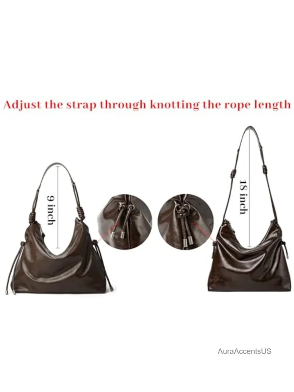 Large Soft Faux Leather Hobo Bag with Knotted Adjustable Strap